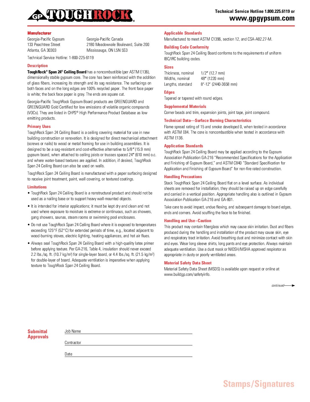 ToughRock Span 24 Ceiling Board CeilingGrade Gypsum Board Panels