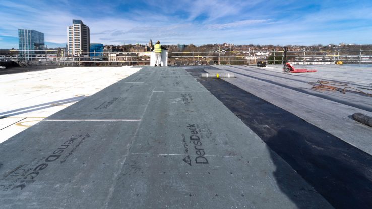 DensDeck Roof Cover board protecting flat and low slope flat roofs single-ply asphalt roofing. Fire, mould, moisture, impact